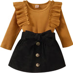 fhutpw Baby Toddler Girl Outfits Fall Winter Clothes Turtleneck Knitted Cotton Long Sleeves Tops & Button Mini Skirts Set