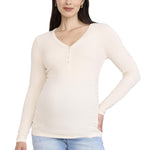 Motherhood Maternity Women's Long Sleeve V-Neck Side Ruched Henley Pregnancy Tee Shirt, Whitecap Grey, X-Large