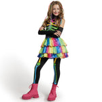 Spooktacular Creations Halloween Kids Skeleton Costume, Funky Punky Bone Colorful Skeleton Deluxe Costume, Halloween Girls Outfit Set with Hair Extensions