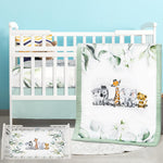 Hahafelt 3 Pcs Baby Crib Bedding Set Baby Safari Animals Crib Bedding Set Watercolor Eucalyptus Jungle Animals Crib Set Includes Quilt,Fitted Crib Sheet, Crib Skirt for Baby Boy Girl(Safari)