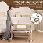 Mariserenity Rocking Baby Bassinet Bedside Sleeper, Detachable Portable Bassinet & Adjustable Crib with 8 Heights, Breathable Mesh, Storage Basket & Mobile Toy for Newborns to Toddlers(Oatmeal)