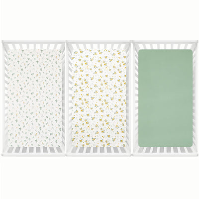 david's kids 3 Pack Fitted Crib Sheets, Ultra Soft Breathable Comfortable Baby Sheet Set for Boys Girls Neutral, 28x52 Inch Fits Standard Crib and Toddler Mattresses, Leaf & Floral
