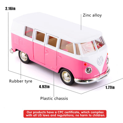 TGRCM-CZ 1/36 Scale Bus Casting Car Model, Zinc Alloy Toy Car for Kids, Pull Back Vehicles Toy Truck for Toddlers Kids Boys Girls Gift (Pink)