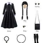 Spooktacular Creations Girls Halloween Black Costume, Black Floral Print Dress with Wig and Stocks for Girls Kids Halloween Dress Up and Role-Playing(Large(10-12 yrs))