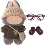 17cm Doll Clothes – 6-Piece Set, Hat + Overalls + Shirt + Camera + Glasses + Shoes, Cute and Premium Dolls Outfit Accessories (Black)