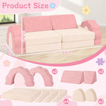 Annualring 10-Piece Mini Kids Play Couch, Modular Flower Foam Sofa for Toddlers, Convertible Soft Play Sofa with Washable Cover, Indoor Climbing Furniture for Nursery & Playroom, Pink & Beige