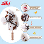 Linzy Toys 35.5" Plush Stick Horse - Funny Hobby Horse with Pony Sound, Soft Realistic Mane & Durable Leather Reins, Pretend Play Riding Toy for Boys & Girls Ages 3+ (Spotted)