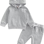 Thorn Tree Infant Baby Boys Pants Set Hooded Solid Sweatshirt Top Pocket Elastic Waist Pants 2Pcs Outfits Fall Winter Suit