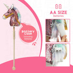 HollyHOME Sequin Unicorn Stick Horse Handcrafted Hobby Horse on a Stick with Wood Wheels Real Pony Neighing and Galloping Sounds Plush Unicorn Toy Pink 36 Inches(AA Batteries Required)