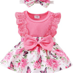Baby Girl Clothes Newborn Romper Dress Infant Lace Ruffle Sleeveless Summer Outfits with Headband 0-12 Months