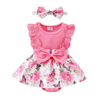 KAFIREN Baby Girl Clothes 6-9 Months Newborn Romper Dress Infant Lace Ruffle Sleeveless Summer Outfits with Headband Rose Red Butterfly 6-9 Months 90cm