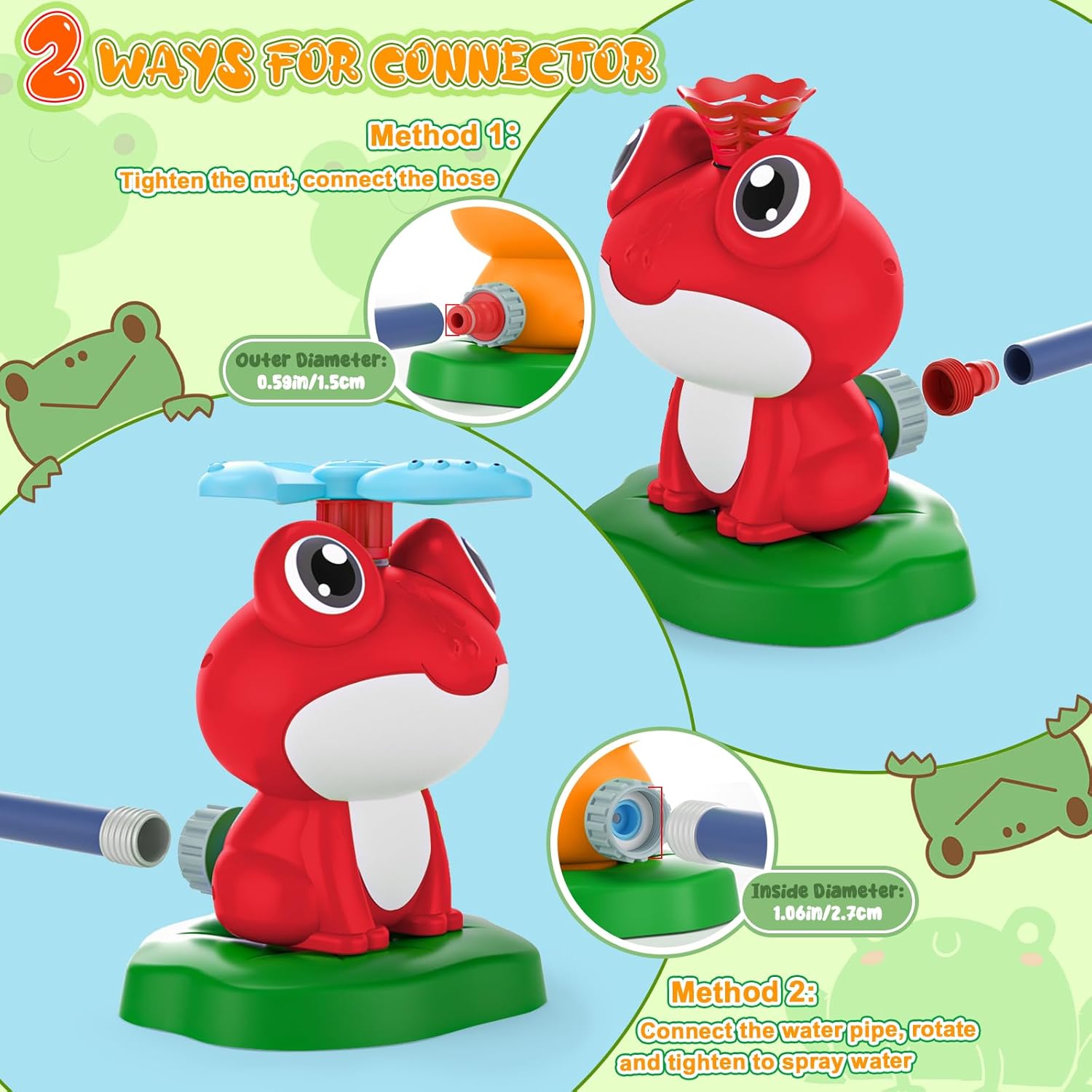 2-in-1 Water Sprinkler Baseball Toy for Kids Outdoor Play, 360° Rotating Spray and 2 Sprinkler Heads for Splashing and T-Ball Games, Summer Backyard Lawn Activities for Toddler Ages 3+ (Red)