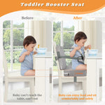 Toddler Booster Seat for Dining Table, Toddler Harness Booster Seat for Table, PU Easy Cleaning Kitchen Chair Booster Seat with Backrest Portable Travel Booster Seat Eating for Kids Child-Grey