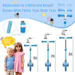 Kick Scooters for Kids 3-5 5-7 Years Age - Handlebars Flexible Steer,Height Adjustable,Stable Light Up Three Wheeled Toddler Scooter for Boy & Girl,Indoor Outdoor Kid Child Toy Gift - Blue