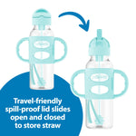 Dr. Brown's Milestones Narrow Sippy Straw Bottle, Spill-Proof with 100% Silicone Handles and Weighted Straw, 8 oz/250 mL, Gray & Green, 6m+