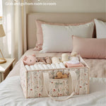 Blissful Diary Floral Diaper Caddy Organizer, Stylish Nursery Storage Basket, Gift for Baby Shower, Newborn Essentials, Floral Beige