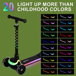 Rahmory Kids Scooter for Boys Girls Ages 3-8, 3 Wheel Light Up Toddler Kick Scooter with 20 Dynamic LED Modes, Foldable Adjustable Height, Extra Wide Deck, Lean to Steer Outdoor Toy Gift