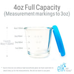 Elk and Friends 4oz Borosilicate Glass Baby Food Storage Jars with Silicone Lid | Strong Glass | Set of 6 | Microwave, Oven & Dishwasher Safe | Infant and Babies