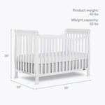Dream On Me Violet 7-in-1 Convertible Full-Size Baby Crib with Toddler, Day & Full Bed Conversion in White, GreenGuard Gold & BSA, 3 Mattress Heights, Sustainable Pinewoo