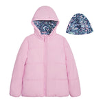 LONDON FOG Baby Girls' Heavyweight Quilted Puffer Jacket with Fleece Beanie, Lilac Pink, 24 Months