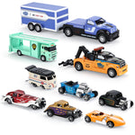 haomsj Truck Toys for Kids 9 PCS Playsets Tow Truck Toy and City Carrier Vehicle,Transport Truck with Die Cast Metal Racing Cars for Boys and Girls Age 3-5 Years