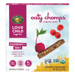 Box of Nature's Path Oaty Chomps organic bars with raspberry and beet flavor on a white background