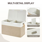 Roobyl Large Toy Storage Box with Lid, Collapsible Toys Storage Organizer Bins with Dividers and Handles, Storage Chest Bin for Kids, Boys, Girls, Nursery 25"x13" x16" (Beige & White)