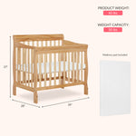 Dream On Me Aden 4-in-1 Convertible Mini Baby Crib in Natural, GreenGuard Gold & BSA, Sustainable Pinewood, Non-Toxic Finish, 3 Mattress Heights, Converts to Mini Day & Twin-Size Bed