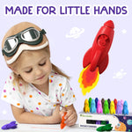 TinyGeeks 16 Rocket Crayons - Non Toxic, Washable - For Toddlers, Kids Ages 4-8 - Easy To Hold, Baby's Crayons For Toddlers 3-10 Years