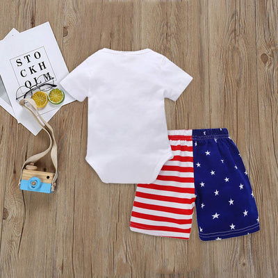 XFGLCK Newborn Infant Baby Boy 4th of July Shorts Set Short Sleeve Bodysuit + Stars Stripe Short American Flag Summer Outfits (My First 4th of July, 3-6 Months)