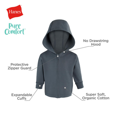 Hanes Baby Pure Comfort Organic Hoodie, French Terry Full-Zip Hooded Sweatshirt, Infant Boys & Girls, Green