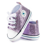 KKIIDDSS Unisex Baby Girls Boys Canvas High-top Shoes, Newborn Infant Anti-Slip Soft Sole Frist Walking Sneakers (B01/Sequin Purple, 6-12 Months)