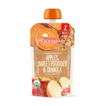 Happy Baby Organics Stage 2 Baby Food Pouches, Gluten Free, Vegan & Healthy Snack, Clearly Crafted Fruit & Veggie Puree, Apples, Sweet Potatoes & Granola, 4 Ounces (Pack of 16)