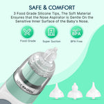 Electric Nasal Aspirator for Baby, Nose Aspirator for Toddlers, Waterproof Baby Nose Sucker, Nose Cleaner with 3 Silicone Tips, Adjustable Suction Level, Music and Light Soothing Function,Green