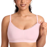 MOMANDA Lace Cotton Nursing Bras for Breastfeeding V Neck Wireless Nursing Sleep Bralettes Ultra Soft Strawberry Pink Medium