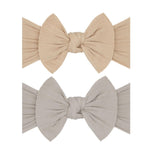Baby Bling Bows - Newborn to Little Baby Girl Bows, 2 Pack Nylon Super Soft Stretchy Knot Toddler Headbands, Perfect Hair Accessories Head Bands for Infant Kids(White & Oat)