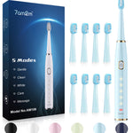 7AM2M Sonic Electric Toothbrush for Adults and Kids- High Power Rechargeable Toothbrushes with 8 Brush Heads,5 Adjustable Modes, Built-in 2-Minute Smart Timer,4 Hours Fast Charge for 30Days (Blue)