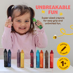 Honeysticks Super Jumbo Crayons (12 Pack) - 100% Pure Beeswax, Non Toxic Crayons for Toddlers 1-3, Extra Large Crayon Size, Easy to Hold and Use, Unbreakable Toddler Crayon, Eco-Friendly