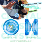 MAGICYOYO K2 Crystal Plastic Yoyo for Kids 8-12 & Beginners, Durable PC Responsive Yoyo Professional with Finger Spin Hub, Includes 12 Yo yo Strings, Glove & Bag (Crystal Blue)