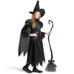 Spooktacular Creations Girls Black Witch Costume, Kids Halloween Outfit Set with Broom, Toddler Witch Dress for Halloween Role Play Themed Parties, S