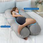 QUEEN ROSE Pregnancy Pillow, U Shaped Full Body Pillows for Sleeping Support, 55 Inch Maternity Pillow for Pregnant Women, Grey