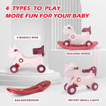 LLparty 4 in 1 Rocking Horse for Toddlers 1-3 Years Old, Baby Rocking Toy Fun Birthday Gift for 1+ Girls, Ride on Toy with Detachable Balance Board and Footrest, Balance Bike with Push Handle, Pink