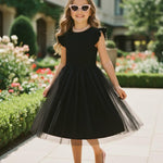 PATPAT Toddler Girls Tulle Dress Tutu Birthday Princess Dresses Formal Photo Shoot Outfit Summer Clothes 5-6 Years Black