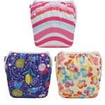 ALVABABY Large Cloth Swim Diaper 3pcs Baby/Toddler/Infant Snap Reusable Adjustable Swimming Diaper Baby Boy and Girl 3ZSWY64A