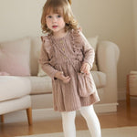Kucnuzki 3T 4T Girl Clothes Toddler Girl Dress Long Sleeve Round Neck Solid Color Baby Clothes Fall Winter Toddler Outfit Pink Casual Flare Dresses for Kids