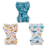 Babygoal Baby Swim Diapers 3 Pack for 0-8 Months Infant Girls and Boys, Reusable Adjustable Washable for Swimming Lessons-Shark & Octopus