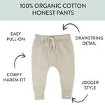 HonestBaby Multipack Honest Pants Joggers Pull on 100% Organic Cotton for Infant Baby and Toddler, Boys, Girls, Unisex, Khaki, 3 Months