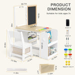 Frogprin 3 in 1 Kids Art Table and Chair Set, Easel Table for Kids, Toddler Craft and Play Wood Activity Desk with Adjustable Double-Sided Magnetic Easel, Paper Roll, Storage Box, Book Shelves