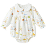 pureborn Baby Girls Bodysuit Peter Pan Collar Bubble Romper Long Sleeve Cotton One-Piece Outfit Windmill Farm 0-3 Months