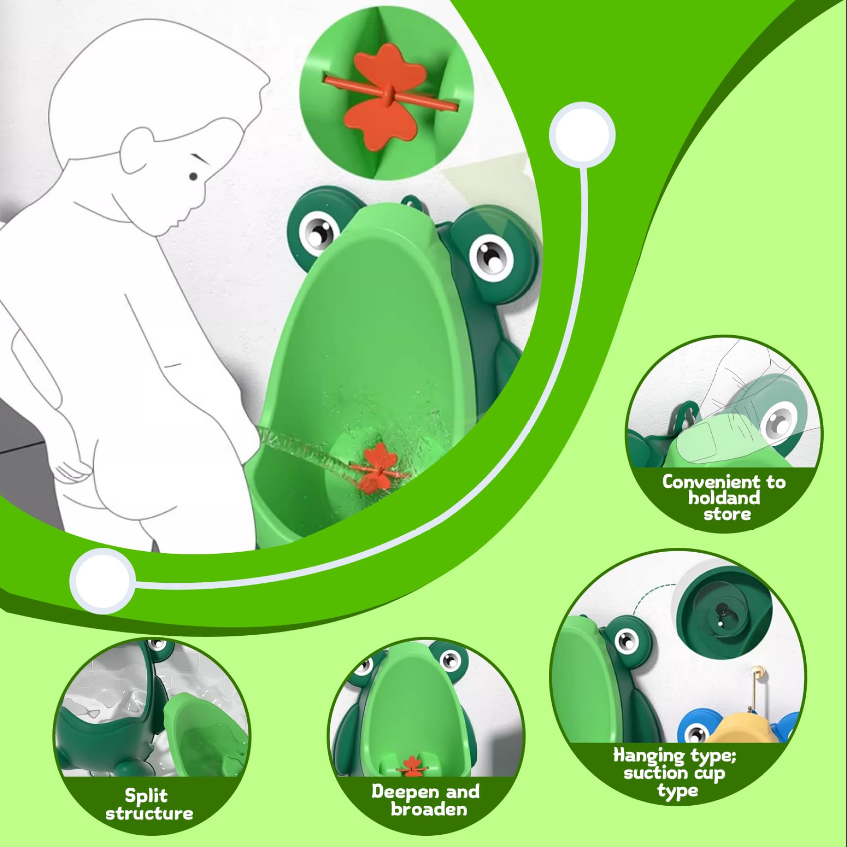 Urinal for Toddlers Boys Frog Urinal Potty Training 13x11" Wall Hanging/Suction Cup Toddler with Aiming Target at Home, Kindergarten, Preschool